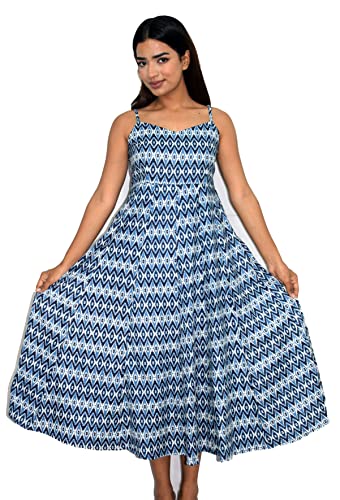Image of JAIPUR HAND BLOCK Cotton Sleeveless Long Flared A Line Dress|Gown (S00063)