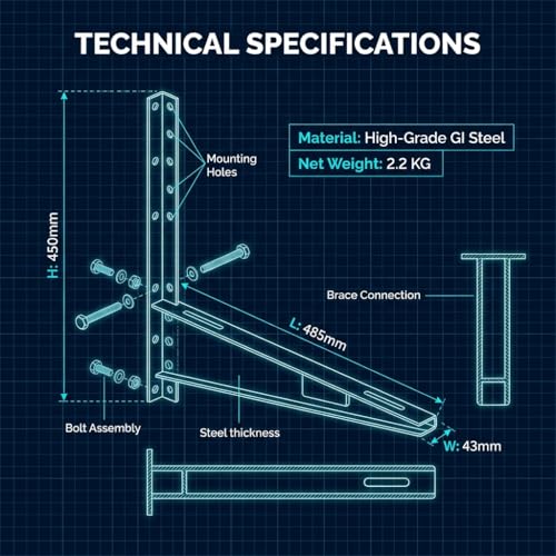 Image of Smart Shelter Heavy Duty AC Outdoor Stand, Wall Mounting Bracket for 1.5 Ton & 2 Ton Split AC Outdoor Unit, Rust Proof Powder Coated, Compatible with Voltas, LG, Hitachi, Blue Star, Samsung, Pack of 1