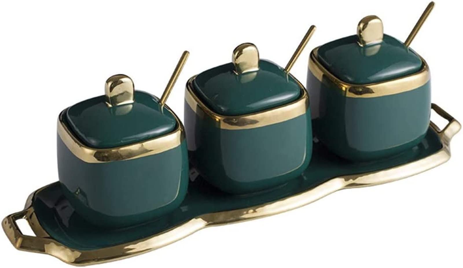 TBLOTYD Ceramic Seasoning Jar Three-piece Seasoning Jar Seasoning Box Light Luxury Phnom Penh Emerald Kitchen Supplies Salt Sugar Bowl