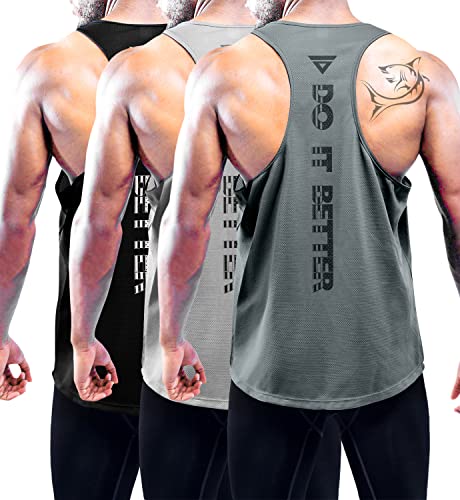 3er Pack Tank Top Herren, Sommer Ärmelloses Muskelshirts Gym Sport Unterhemd Funktionsshirt Workout Tanktop, Fitness Achselshirts Bodybuilding Tee Shirt für Männer Black/Gray/Dark Grey-3P06-S 1