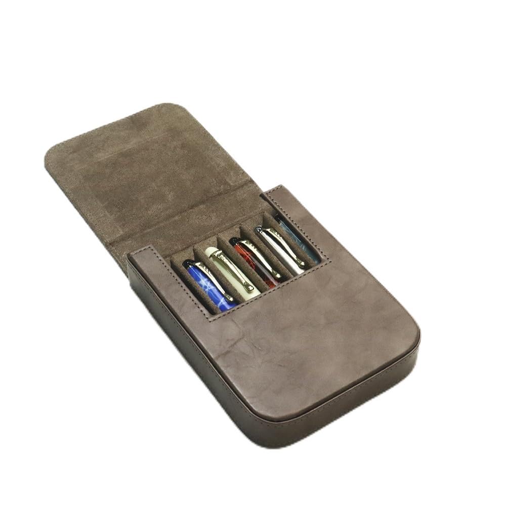 6Slots Leather Fountain Pen Case Collector Organizer - Handmade Pen Case Vintage Crazy Horse Print Leather Pen Protective Sleeve Cover Pen Storage Gift Box (6slot-Brown)