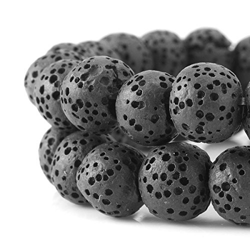 Image of BEADNOVA 8mm Color Lava Beads Natural Crystal Stone Gemstone Round Loose Energy Healing Beads for Jewelry Making (8mm, 48-50pcs, Black)