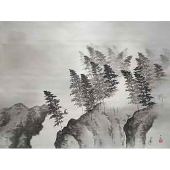 横山朱実、【渓谷緑映】、希少な額装用画集より、新品額装付、状態良好 snk-k10-063-2.jpg