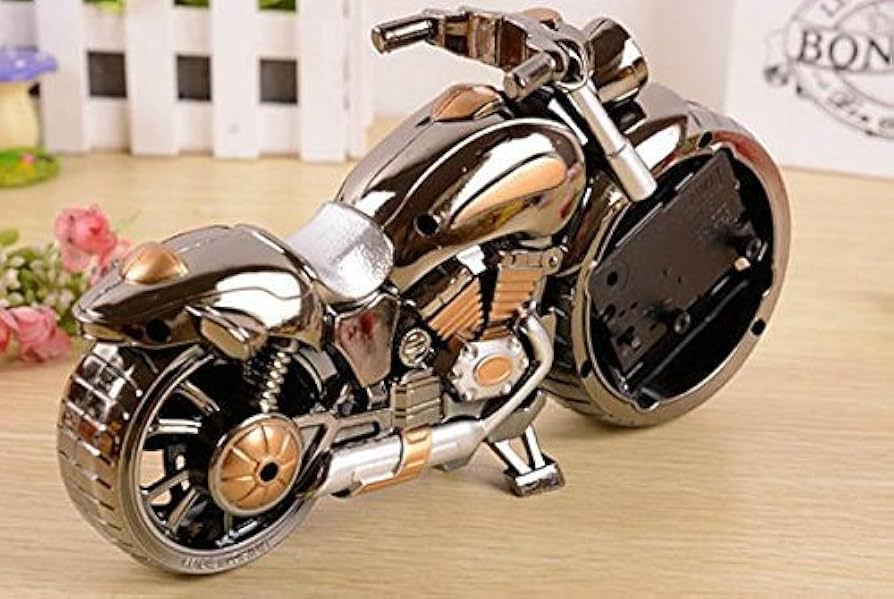 アンティーク ヴィンテージバイク風時計 置き時計 アナログ レトロ おしゃれ バイクデザイン レッド