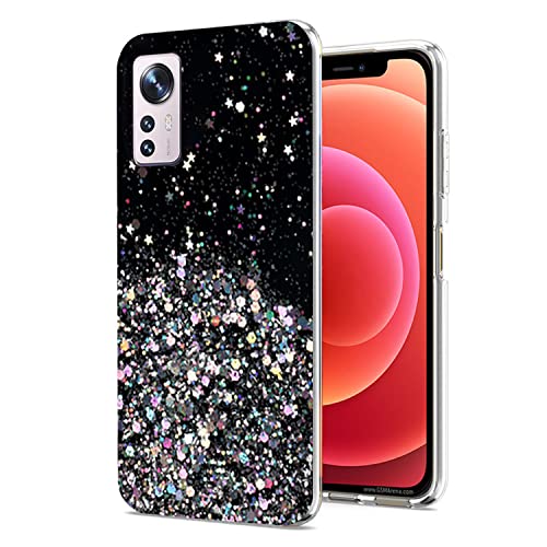 Coque Xiaomi 12 Lite paillettes rose antichoc fine et transparente noire