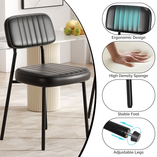Image of Dining Chairs Set of 6, Modern Faux Leather Dining Chairs with Thick Cushions Seat Back and Metal Legs, Comfy Upholstered Kitchen Chairs for Dining Living Room (Black)