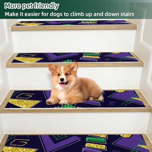 Alfombra para escaleras de 76x20 cm antideslizante con diseño geométrico color verde y morado 6