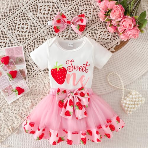 Baby Girls 1st Birthday Outfits Short Sleeve Romper Tutu Skirt Sets with Headband One Year Old Girl Clothes2