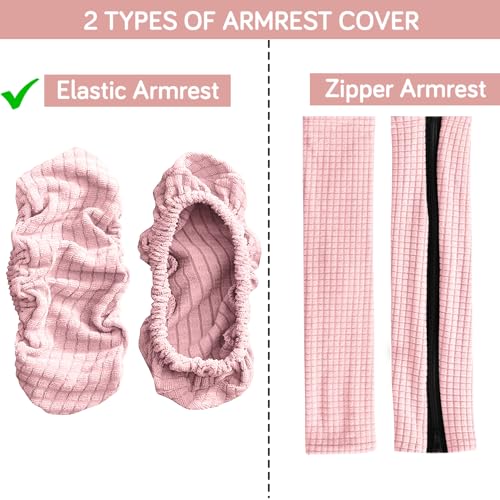 Image of HOKIPO 210gsm Jacquard Water Repellent Armrest Covers for Office Chair (Elastic Style), 1 Pair, Pink (AR-5931-PNK)