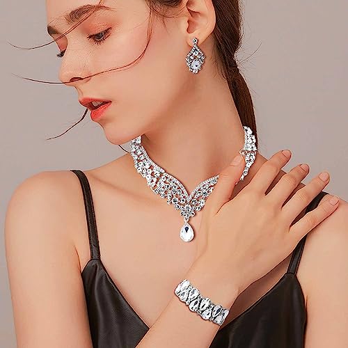 IRONBOX-Crystal-Wedding-Bridal-Jewelry-Set-for-Women-Prom-Sliver-Rhinestone-Teardrop-Necklace-Earrings-Bracelet-Wedding-Bridesmaid-Gifts-Fit-with-Wedding-Dress