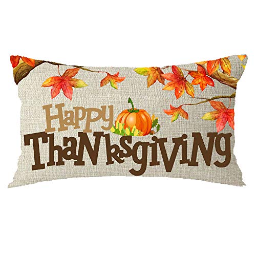Happy Thanksgiving Day Autumn Fall Maple Leaf Pumkin Cotton Linen Throw Pillow Covers Case Cushion Cover Sofa Decorative Square 12X20 Inch Decorative Pillow Wedding Birthday #TOP5