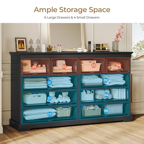 10-Drawers-Dresser-Black-Large-Chest-of-Drawers-55-Long-TV-Stand-DresserWide-Dresser-Storage-Organizer-for-Bedroom-Living-Room-551-W-x-350-H-x-158-D 10 Drawers Dresser Black Large Chest of Drawers 55 Long TV Stand DresserWide Dresser Storage Organizer for Bedroom Living Room 551 W x 350 H x 158 D