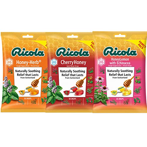 Ricola Honey Variety Bundle, Honey Lemon with Echinacea (19 ct), Honey Herb (24 ct), Cherry Honey (24 ct), Pack of 3