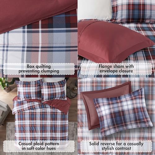 Image of Madison Park Essentials Parkston Plaid Comforter Set Soft Brushed Microfiber College Bedding, 3M Scotchguard Stain Release Cover, Modern All Season Cabin Bedding, Twin / Twin XL, Red, 2 Piece