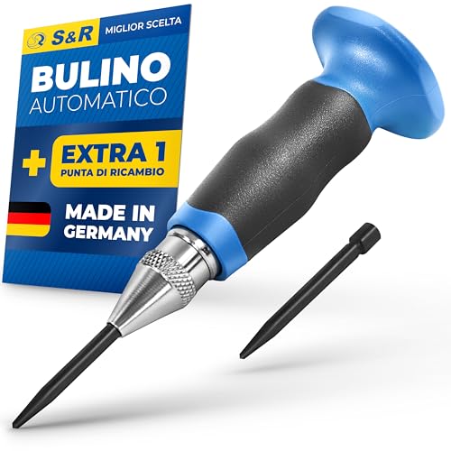 S&R Bulino Automatico Punzone Centrale Professionale Regolabile (60-130N) per Metallo Legno. EXTRA 1 Punta di Ricambio. MADE IN GERMANY