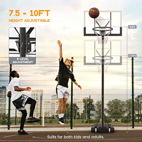 Portable Basketball Hoop Goal System Outdoor Indoor, 7.5-10 Ft. Height Adjustable 44In Backboard Weather-Resistant Basketball Courtfor Youth Adults Kids #TOP2