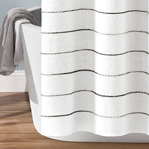 Image of Lush Decor Ombre Stripe Yarn Dyed Cotton Shower Curtain, 72 inch W x 72 inch L, Gray & Multi - Fabric Shower Curtains - Striped Bathroom Curtain - Farmhouse & Coastal Decor