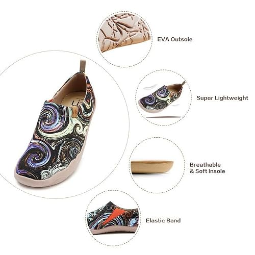 UIN Women's Starry Night Painted Canvas Slip-On Shoes Fashion Ladies Travel Shoes Black (10) - Thumbnail 5