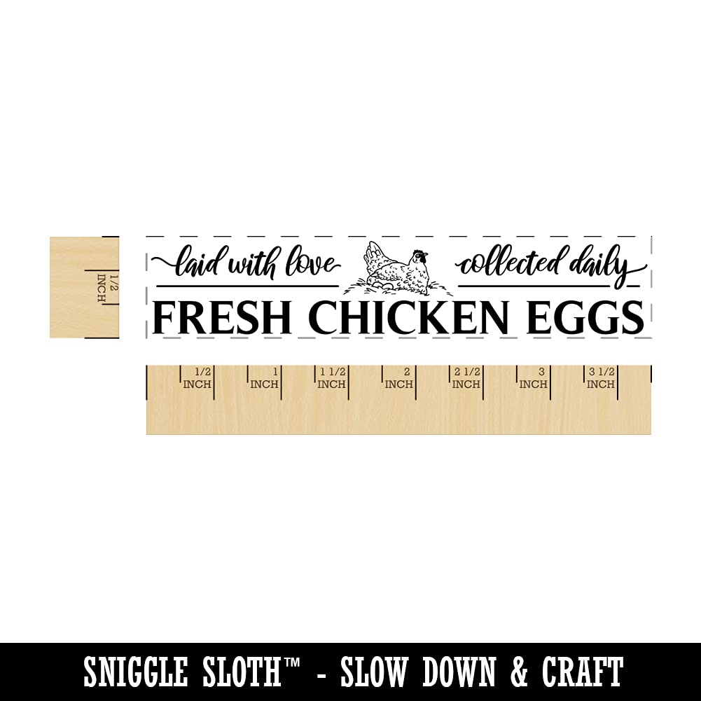 Fresh Chicken Eggs Laid with Love Collected Daily Rectangle Rubber Stamp for Stamping Crafting - 3.75in Large