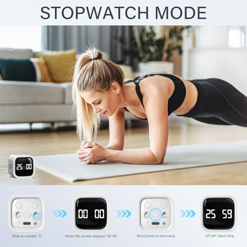 Image of Rotating Pomodoro Timer 5, 25, 10 50 Minutes Preset, Desk Productivity Flip Timer, Cube Countdown Stopwatch for ADHD, Vibration /High /Low Volume, for Work, Study, Back to School, Kitchen, 2 White