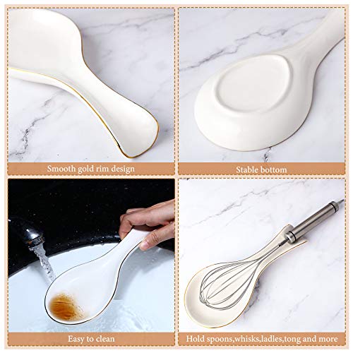 Image of Patelai Ceramic Spoon Rest Spoon Holder Stovetop for Kitchen Stove Coffee Bar Accessories Christmas Gift(White with Gold Brim,Classic Style)