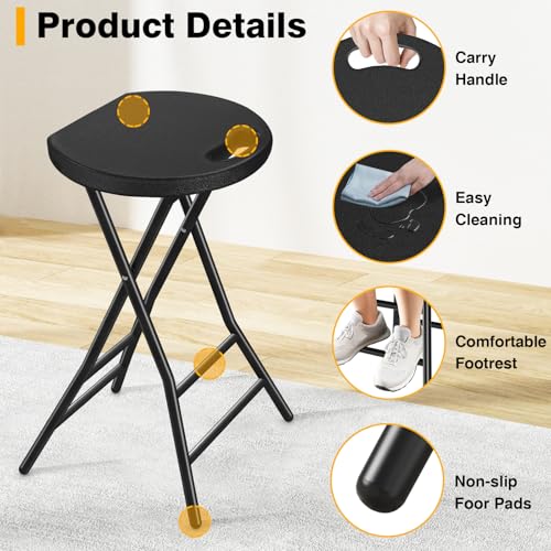 Image of Portable Folding Chair with Handle, Heavy Duty Round Fold Stool Chair | 550lbs Capacity for Adults, 24 Inch Foldable Stool for Dorm, Kitchen, Vanity, Church and Outdoor use