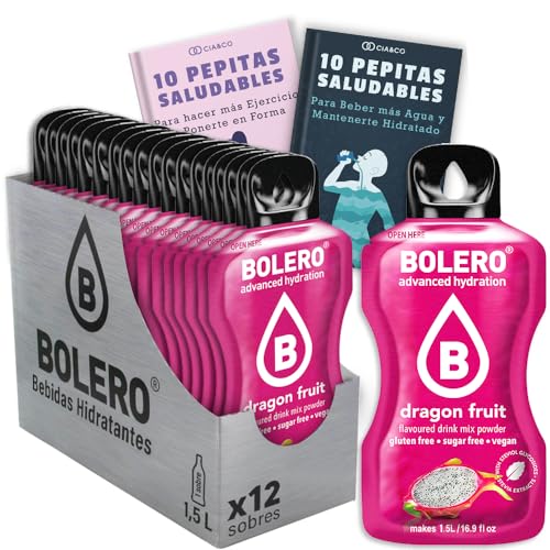 12 x Bebida Bolero FRUTA DE DRAGON Hidratante Sin Azucar (12x9 grs) + 20 Pepitas Saludables para una vida más sana by Cia&Co