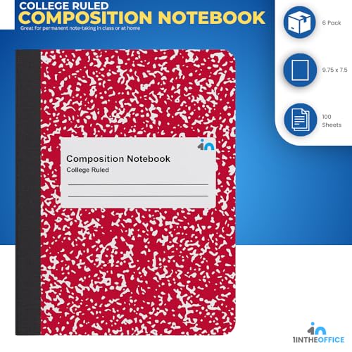 1InTheOffice College Ruled Composition Notebook, Hard Cover Notebook, Marble Composition Notebook, 7.5" x 9.75", 100 Sheets, Assorted colors, 6 Pack - Image 2
