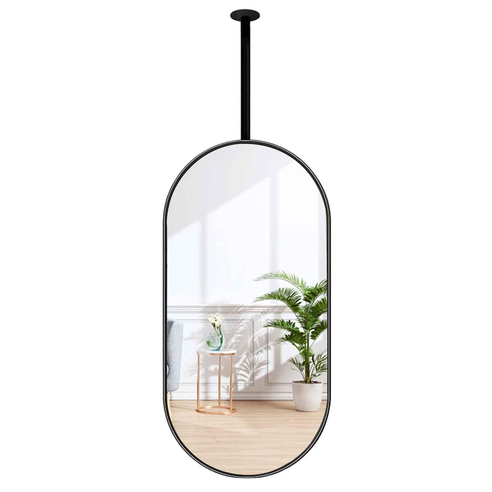 FGXHHS Oval Mirror Vanity Ceiling Mounted w/Black Metal Frame and Rod Mirrors Bathroom Decor HD Mirrors(40cmx70cm)