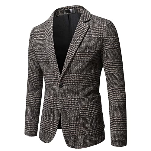 Men's Plaid Single Breasted Blazer Business Casual Slim Fit Checkered Suit Jackets Plus Size Notch Lapel Sports Coats