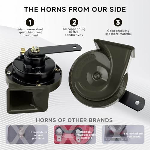 Image of FARBIN Car Horns 12v Loud Dual-Tone Auto Snail Horn Electric Horn Kit with Relay Harness and Switch for Truck Motorcycle (Green horn and wiring button, 12v) | Dual-tone snail horn, compact, universal for any 12V vehicles, green