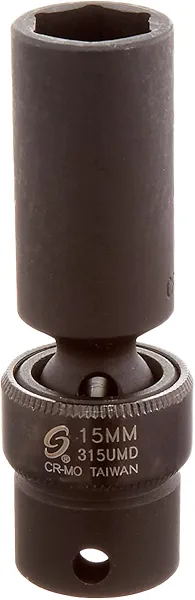 SUNEX TOOLS 315umd 3/8-Inch Drive 15-Mm Deep Universal Impact Socket