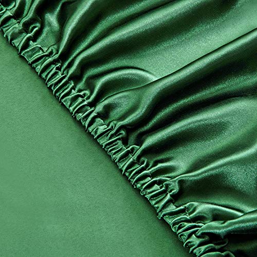 Image of SiinvdaBZX 3-Piece Set Satin Full Fitted Sheet & 2 Pillowcase, Emerald Green Silky Soft Fitted Bottom Sheet, Wrinkle Free, Fade Resistant, Deep Pocket Bed Sheet (Deep Up to 15 inch)