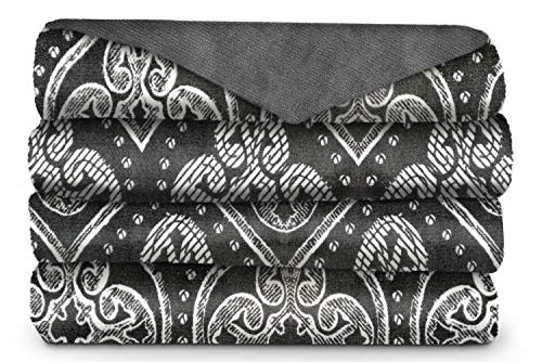 Sunbeam Microplush Comfy Toes Electric Heated Throw Blanket Foot Pocket Folk Foilage Brushed Nickel Washable Auto Shut Off 3 Heat Settings