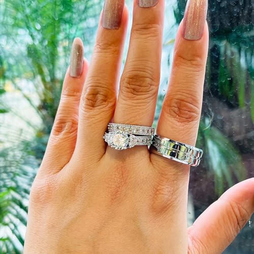 1.5ct Wedding Rings for Women Cubic Zirconia Engagement Bridal Ring Set His Hers Men Titanium Wedding Bands4