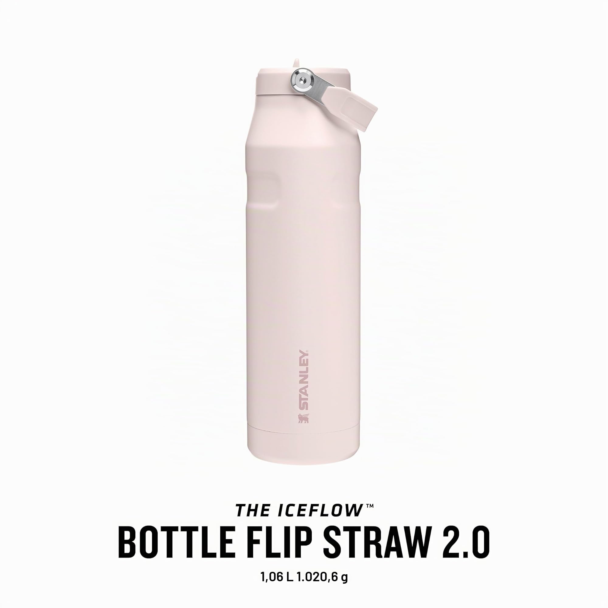 Stanley 1913 Flip Straw 2.0 Borraccia Con Cannuccia 1.06L - 15 Ore Di Freddo - 3 Giorni Di Freddo - Acciaio Inossidabile - Senza BPA - A Prova di Perdite - Lavabile In Lavastoviglie - Rose Quartz