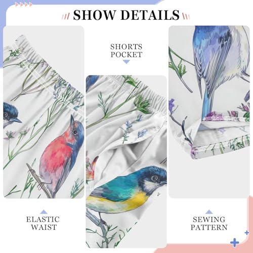 Spring Birds Floral Boys Long Pants Soft Trousers Elastic Waist Kids Lounge Bottoms with Pockets S-XL4