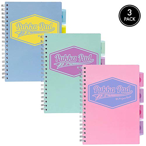 Image of Pukka Pad 5 Subject Spiral Notebook 3-Pack - 200 Pages, 100 Sheets of 80GSM Paper with Repositionable Dividers & Perforated Edges for School & Office Planning & Organization - B5-7 X 10, Pastel