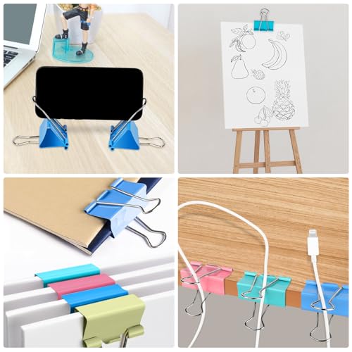 Image of Ufmarine Extra Large Binder Clips 2 inch Length, (40 Pcs) Colorful Paper Clips Large for Office