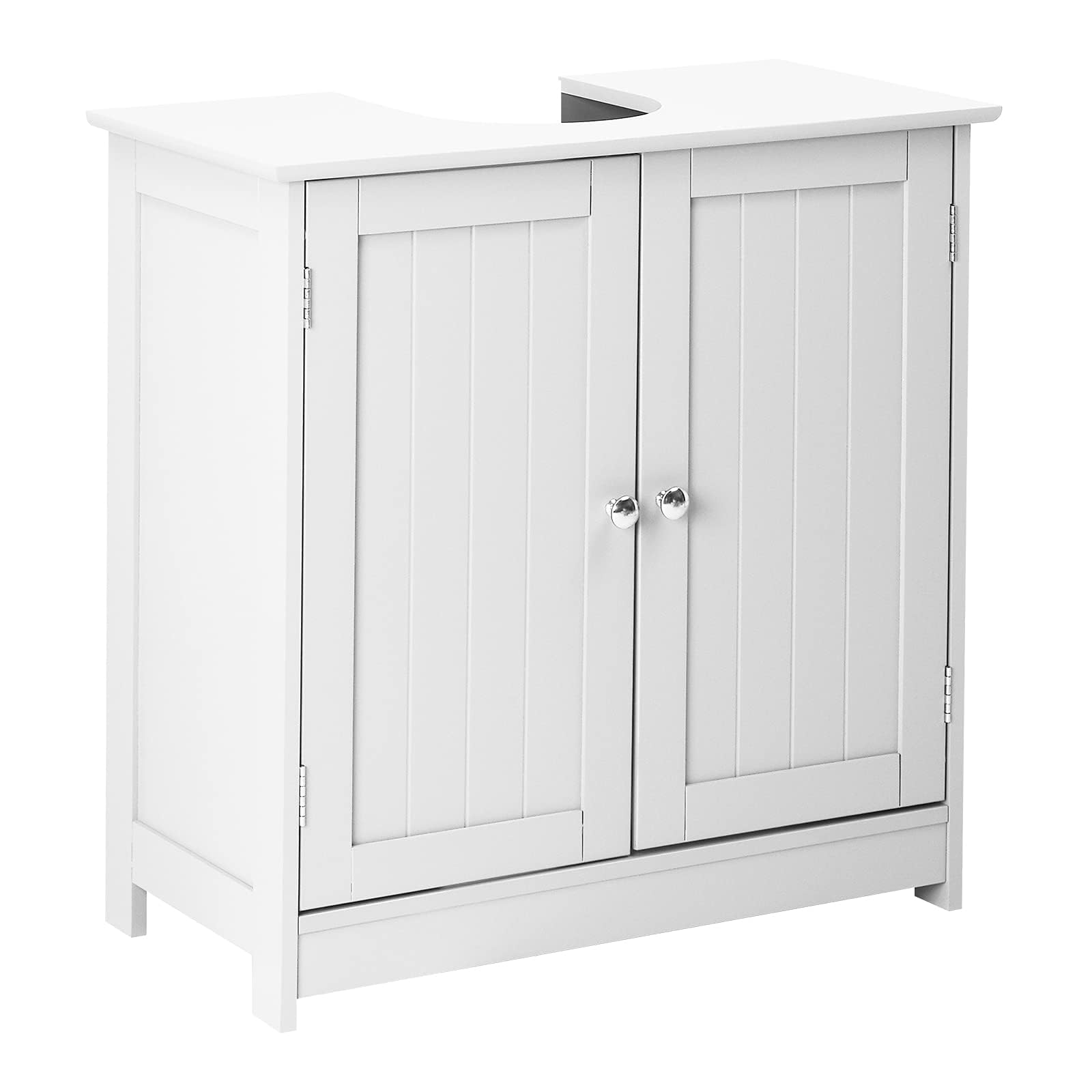 TOTEBOX Bathroom Floor Cabinet Under Sink, White Bathroom Under Sink Cabinet Basin Storage Cupboard Vanity Unit Furniture Free Standing with 2-Tier Adjustable Shelves and Double Doors