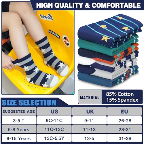 Kids Boys Fun Cotton Crew Socks Funny Crazy Cartoon Novelty Space Trucks Star Dress Socks 6 Pairs3