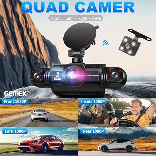 360 Degree View 4 Channel Dash Cam 5G WiFi & App Control, GEMEK 2K Front and Rear Inside, Left and Right Dash Camera for Cars, Free 64GB TF Card, G-Sensor, Night Vision, 24 Hour Parking - image 3