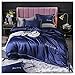 VIIPOOLuxuriöse Echte Seide 100% Maulbeer-Seide Bettwäsche Artikel Jacquard 4-stück Bettwäsche-Sets King-Size-Quilt-Cover-Bett-Kissen-Kissen,Navy blue-1.5m Bed
