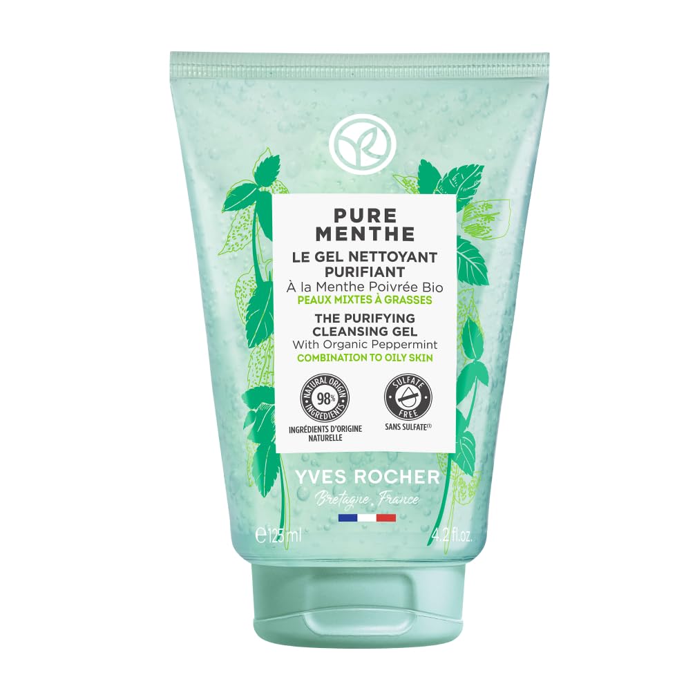 Yves Rocher PURE MENTHE - Gel Limpiador - Limpia la piel y purifica los poros - Elimina impurezas, maquillaje y exceso de sebo - 125 ml