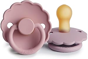 FRIGG Daisy Natural Rubber Pacifier for Infants 0-6 Months (Baby Pink/Soft Lilac, 2-Pack)