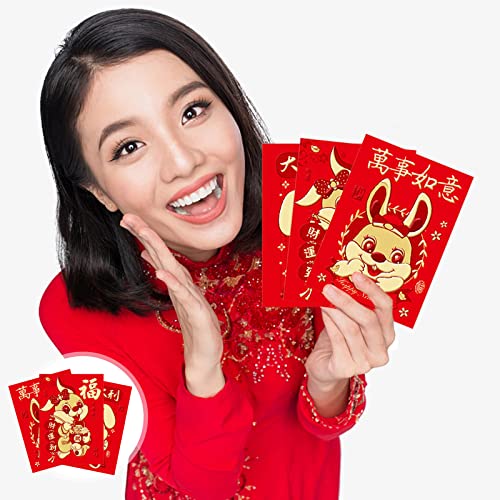 Chinese Year Of The Rabbit Red Envelopes New Year Red Pockets, Lucky Money Bags Cute Cartoon Year Of The Rabbit Hong Bao For Spring Festival Chinese New Year Party Favors(24 Pieces) #TOP5