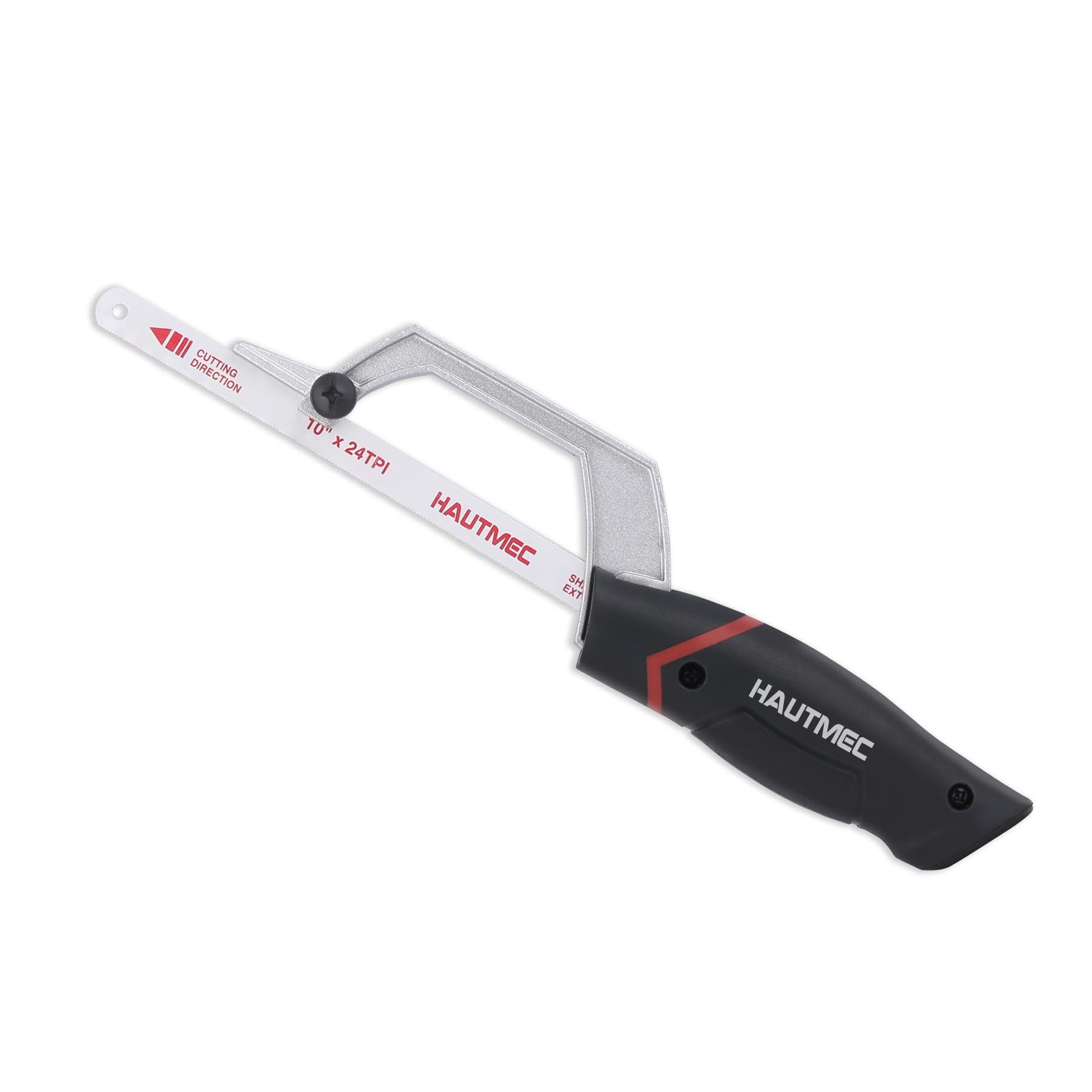 HAUTMEC Compact Hacksaw, Mini Hack Saw with 10" Bi-Metal HSS Blade, Cutting Guide Design & Tool-Free Screws, Small Hand Saw for Metal Wood PVC,