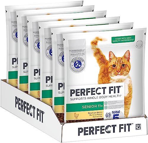 PERFECT FIT Senior Trockenfutter für ältere Katzen ab 11 Jahren - Huhn 750g (6 Beutel)