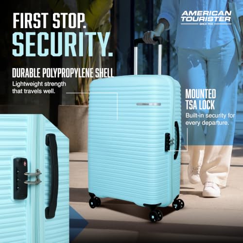 Image of American Tourister Liftoff+|Large Size Check-in Spinner Trolley Bag (79 cm) for Travel|360 8 Wheel Travel Luggage|Hard Case Polypropylene (PP) Suitcase|Mounted TSA Lock|Spa Blue