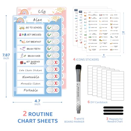 Image of 2 in 1 Namable Chore Chart for Kids, Dry Erase Morning /Bedtime Routine Chart for Kid for Refrigerator, Magnetic Visual Schedule for Kid Toddlers to Do List Checklist for Kids
